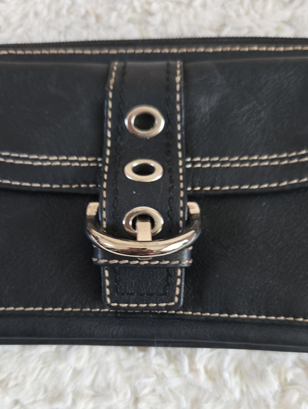 Coach Black Leather Wristlet Clutch with White Stitching - Picture 3 of 7